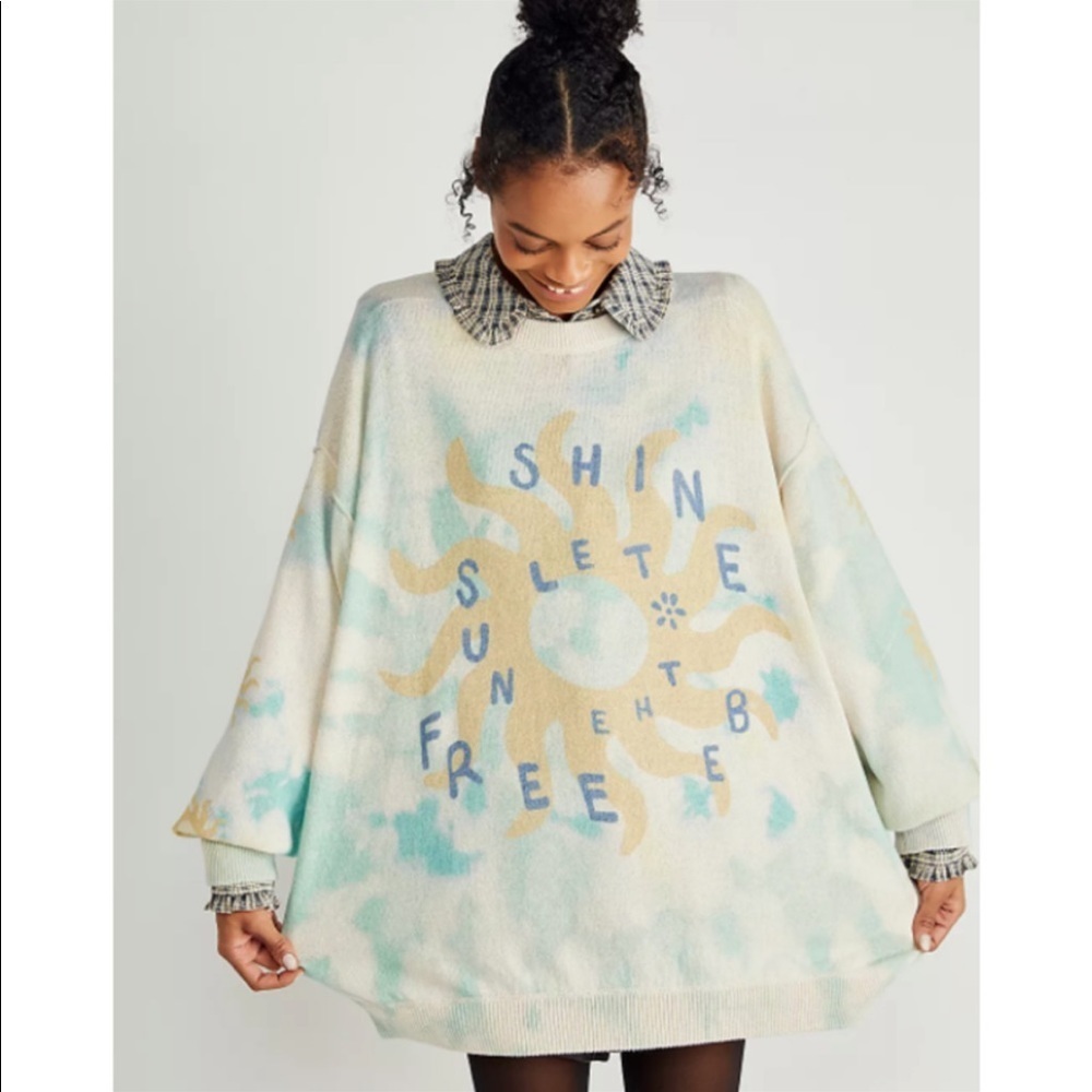Nwt Free People Cosmos Graphic Pullover In Sunny Skies Combo Xs Or Small